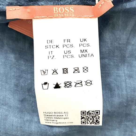 NWT Hugo Boss Textured Cotton Scarf Denim Blue Fringe Edge - Picture 6 of 10